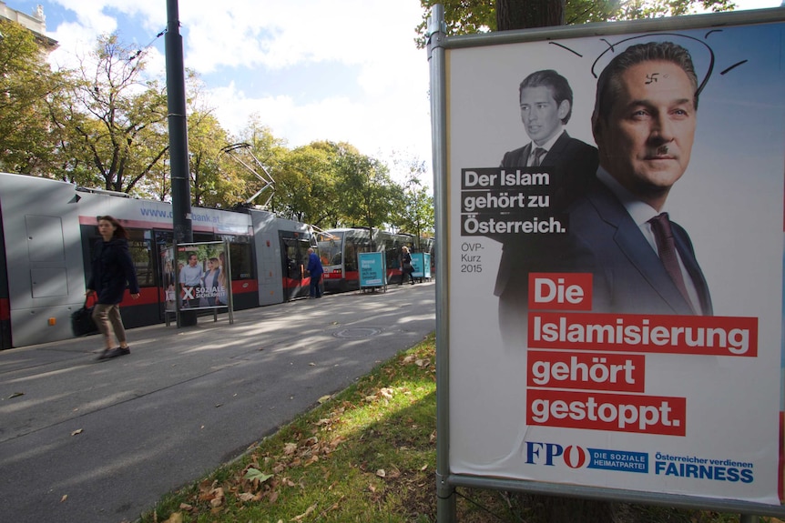 A poster for HC Strache's Freedom Party election campaign reads, 'Islam must be stopped'