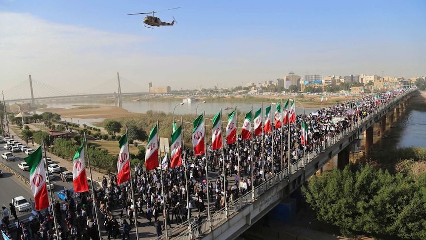 A pro-government rally in the south-western city of Ahvaz, Iran