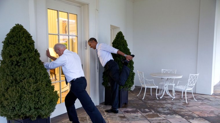 President Barack Obama and Vice President Joe Biden participate in a "Let's Move!" video taping.