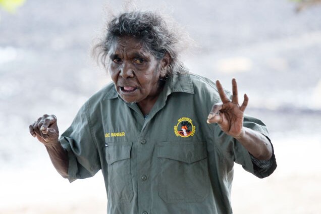 A ranger gives an example of Yolngu sign language