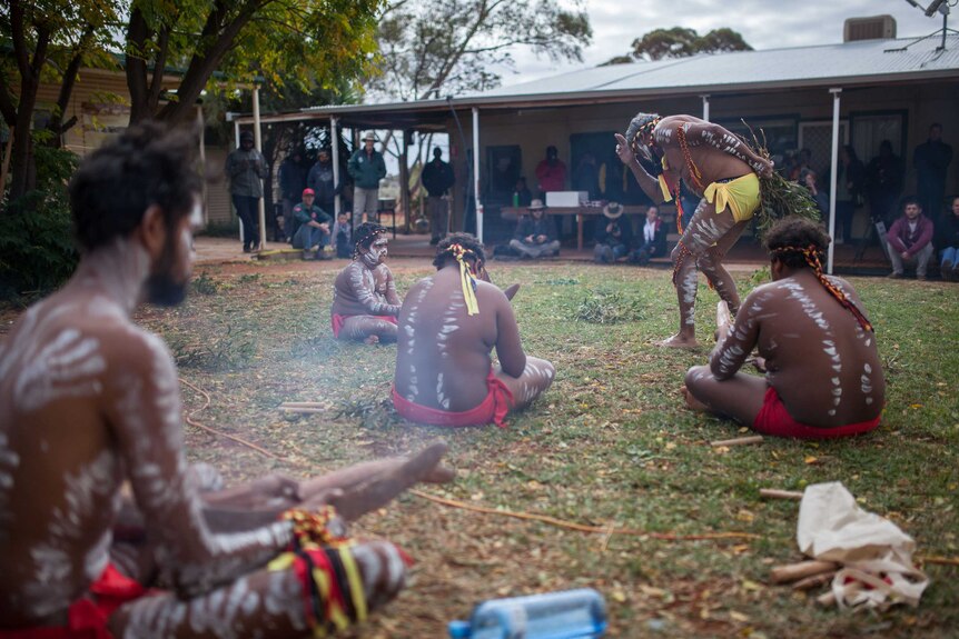 A welcome to country traditional Indigenous dance at Credo Station, WA.