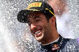 Daniel Ricciardo celebrates his Balgium Grand Prix win