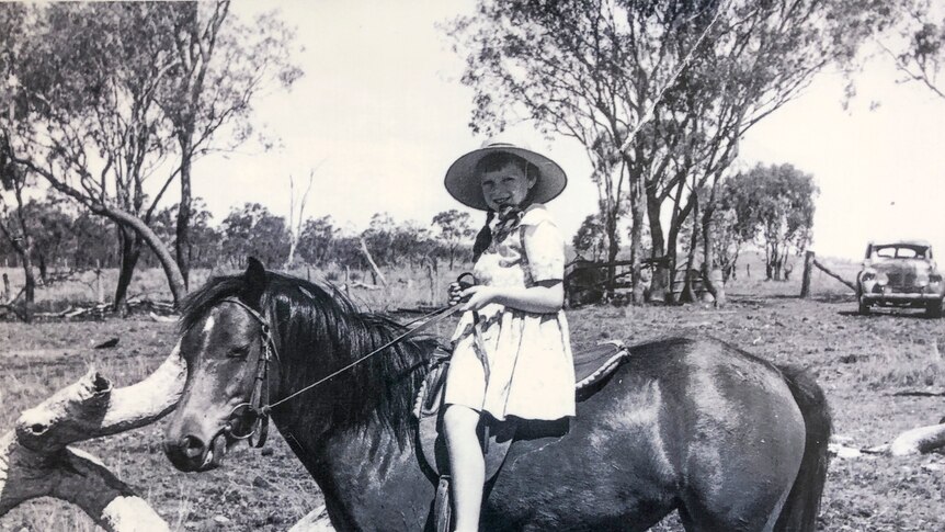 Jean Gundry as a child on her horse on the family property where the Gummingurru site is.