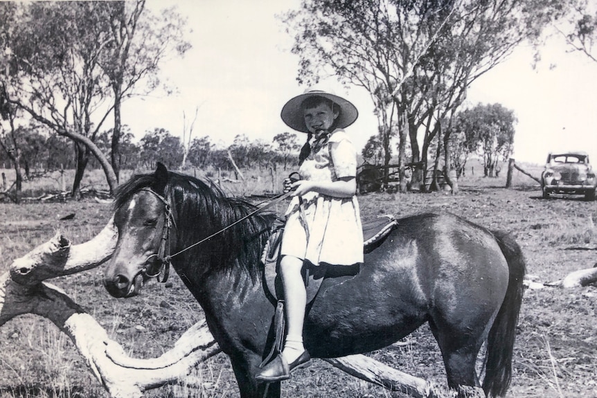 Jean Gundry as a child on her horse on the family property where the Gummingurru site is.