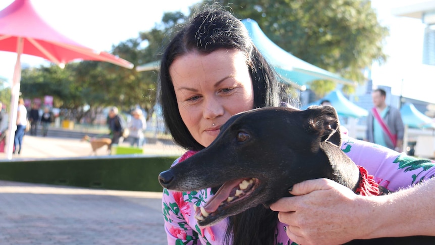 Merissa Weeks with greyhound Betty