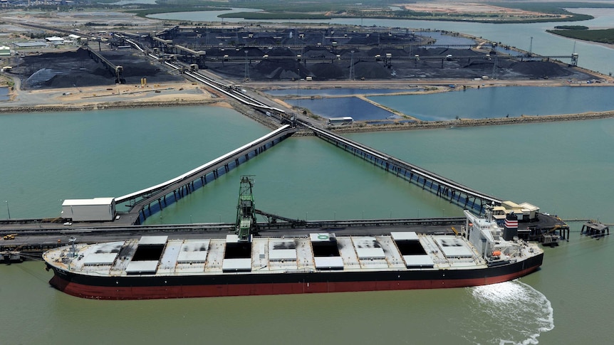 A ship being loaded with coal at the RG Tanner Coal Terminal in Gladstone in central Qld in January 2012