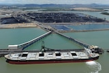 A ship being loaded with coal at the RG Tanner Coal Terminal in Gladstone in central Qld in January