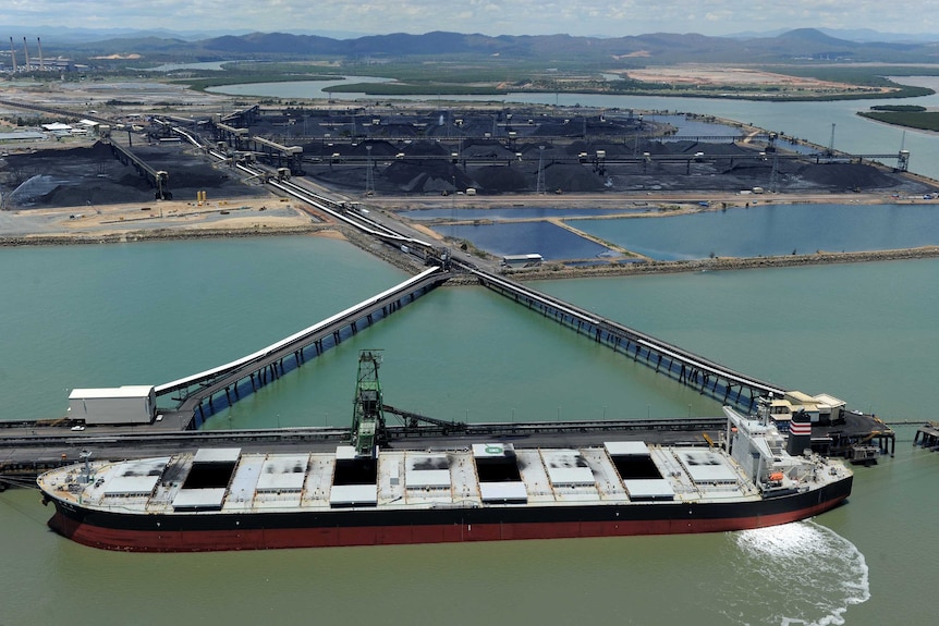 A ship being loaded with coal at the RG Tanner Coal Terminal in Gladstone in central Qld in January 2012