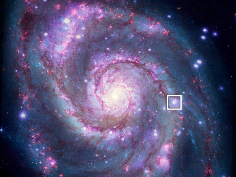 Whirlpool galaxy showing position of potential planet.