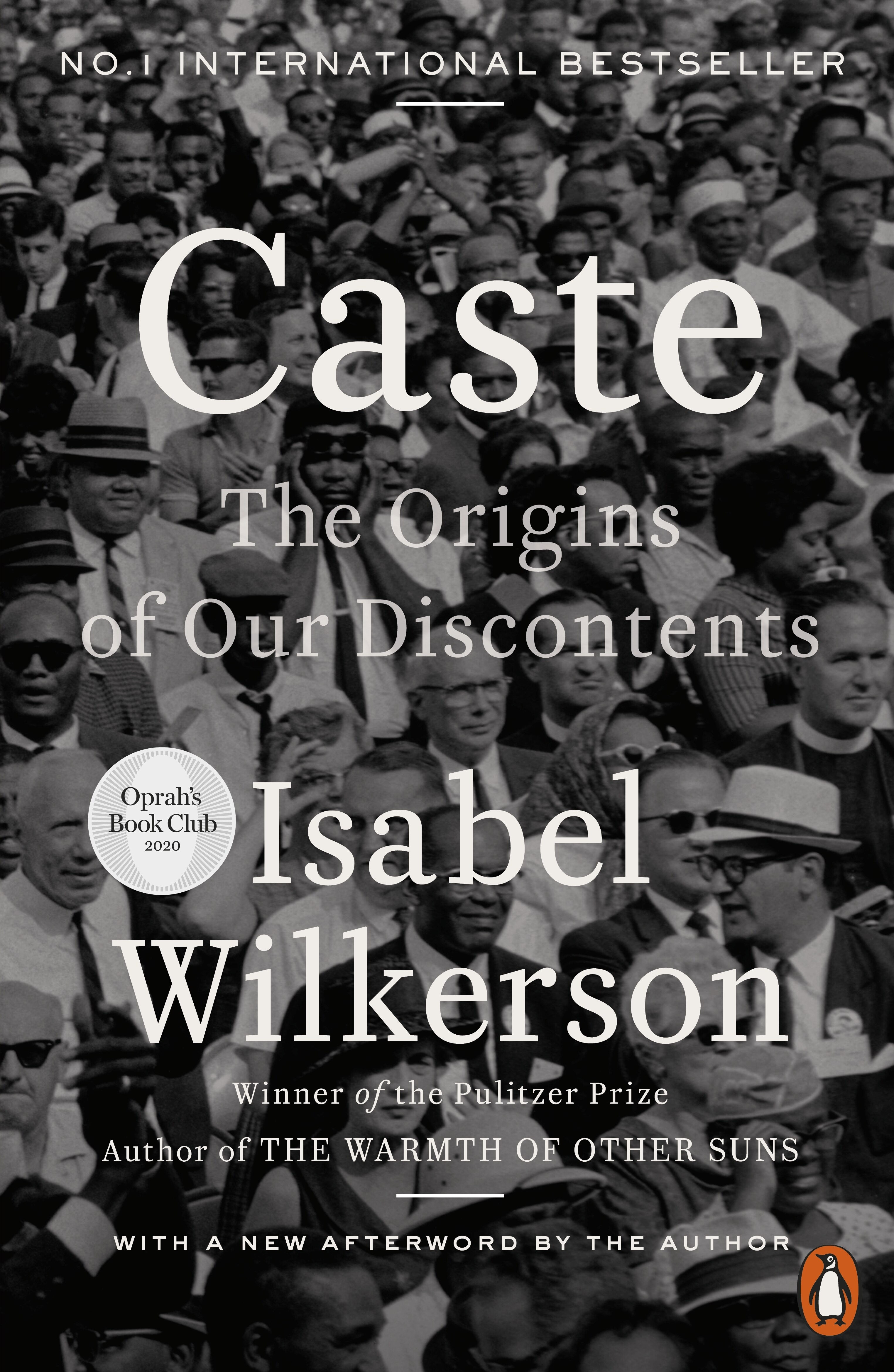 A black and white book cover for Isabel Wilkerson's non-fiction book Caste: The Origins of Our Discontents.