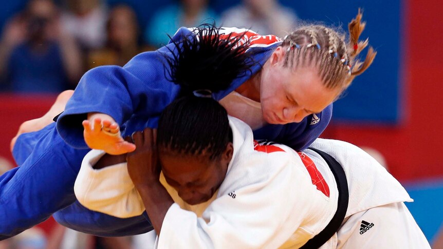 France's Gevrise Emane fights with Britain's Gemma Howell