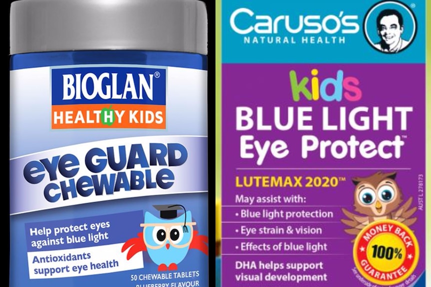 Products from Bioglan and Caruso's Natural Health claim to help protect children's eyes from blue light.