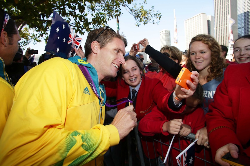 Australian kayaker Jacob Clear during the Australian Olympic team homecoming parade from London 2012.