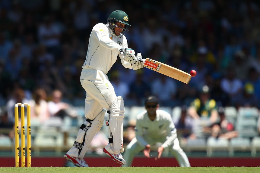 Usman Khawaja pulls on day one against New Zealand at the WACA
