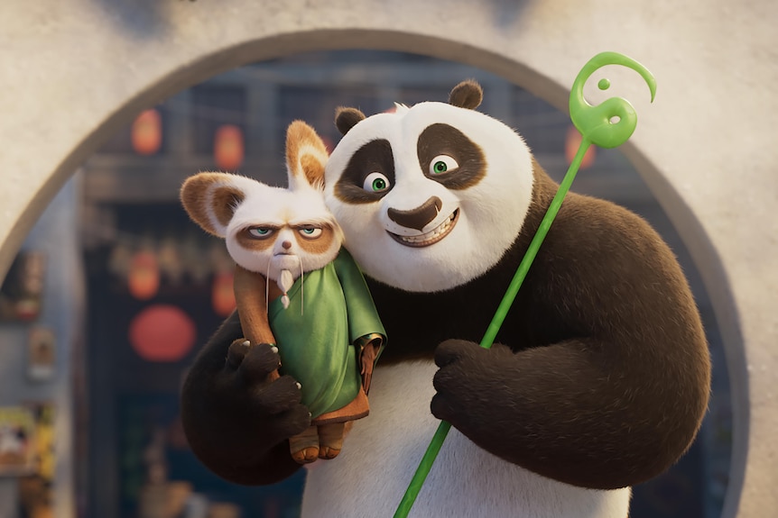 Shifu (Dustin Hoffman) and Po (Jack Black) in Kung Fu Panda 4