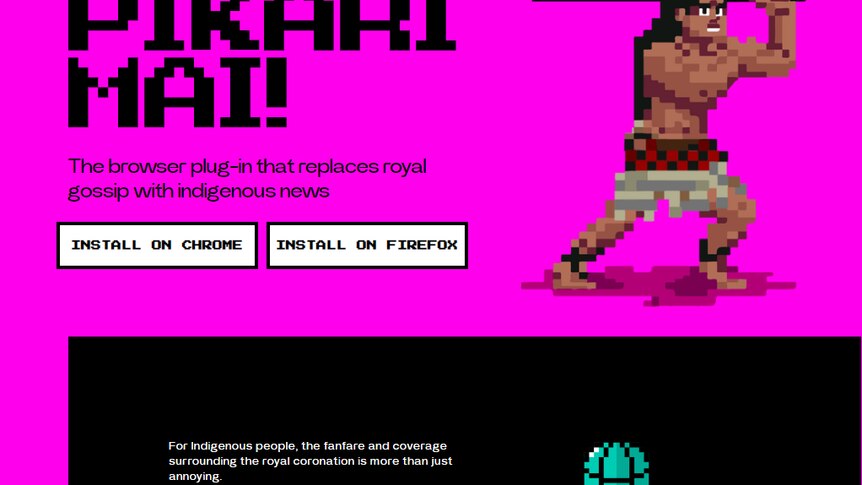 Screenshot of website with pink and background.