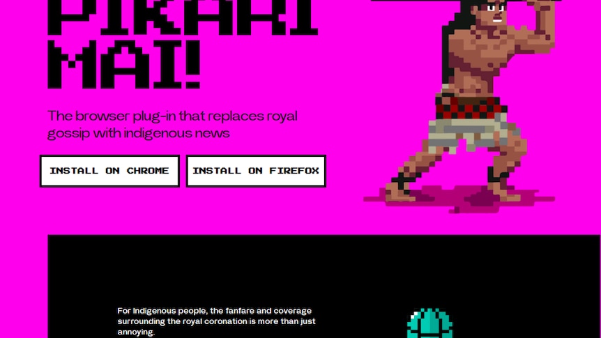 Screenshot of website with pink and background.