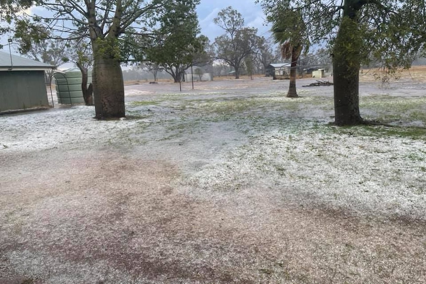 Hail on the ground at Wallumbilla in the Maranoa Warrego region of southern Queensland