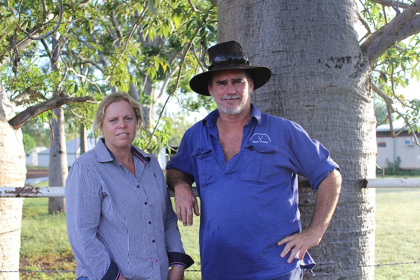 A man and a woman standing in front of a boab tree.