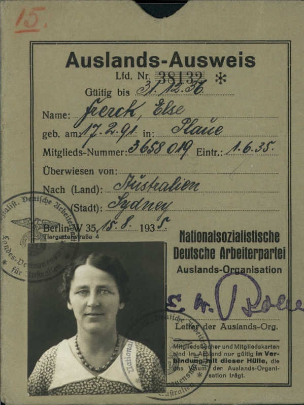 Else Frerck's  Nationalist Socialist German Worker's Party identification booklet, 1935-1937.