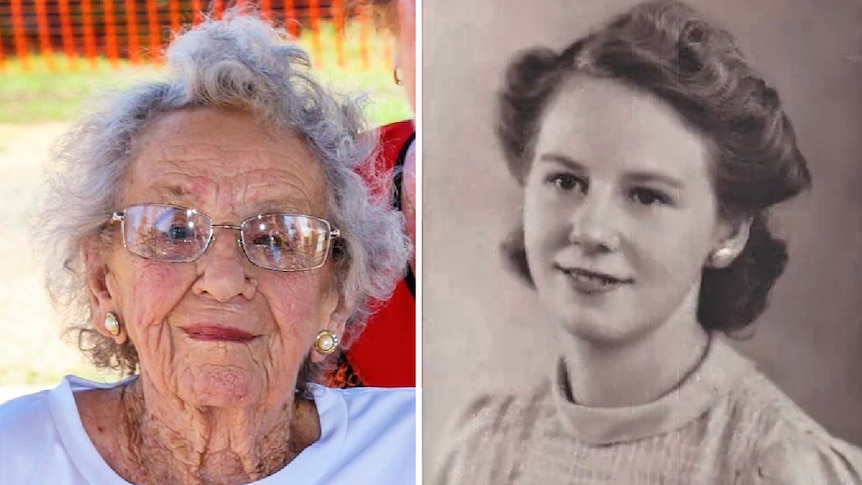 A composite photo of a young and an elderly woman.