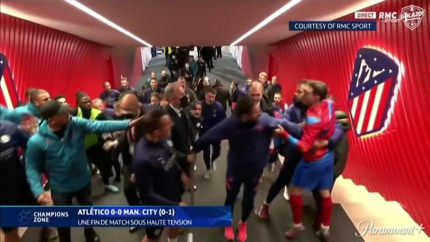 Football players from Atletico Madrid and Manchester City fight in tunnel - ABC News