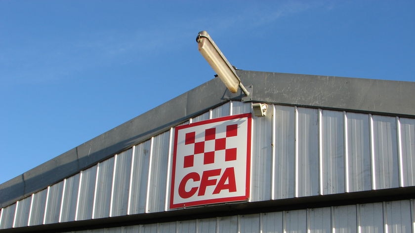 A CFA sign at the top of a steel shed.