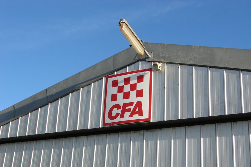 A CFA sign at the top of a steel shed.