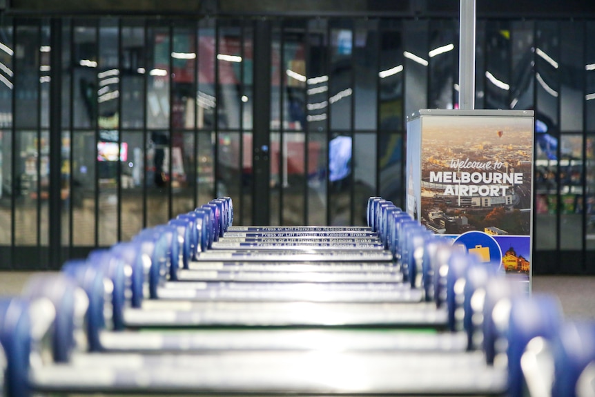 Baggage trolleys at Melbourne Airport.