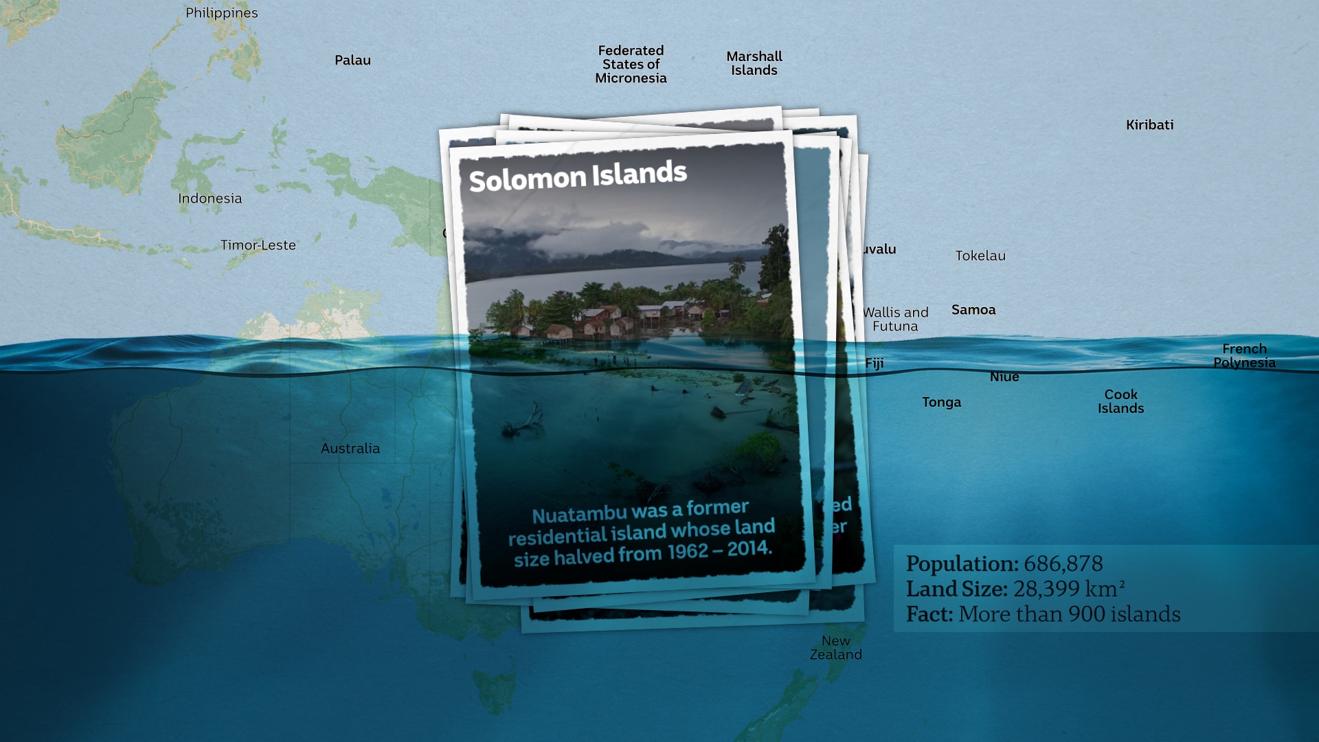 A postcard showing the submerged island of Nuatambu in Solomon Islands.