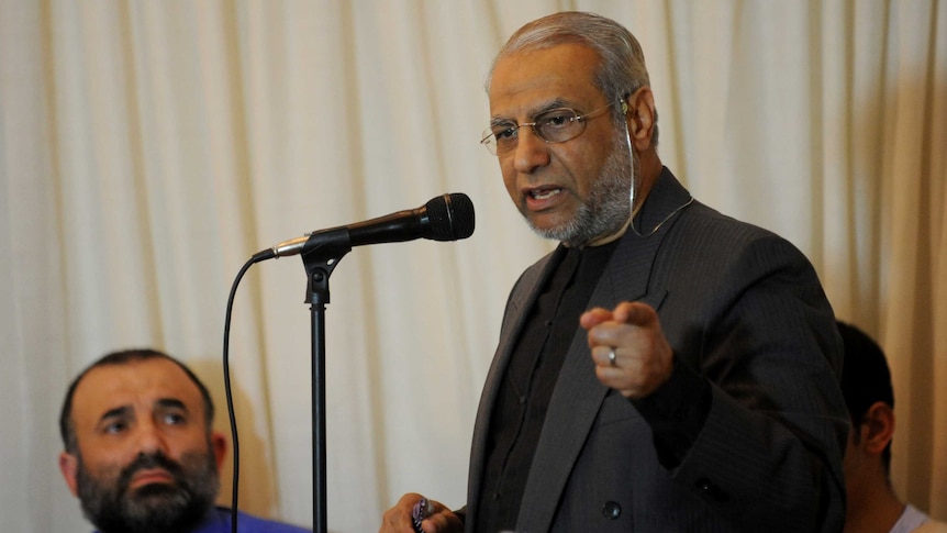 Australian Grand Mufti, Dr Ibrahim Abu Mohammad (right) speaks at Lakemba.