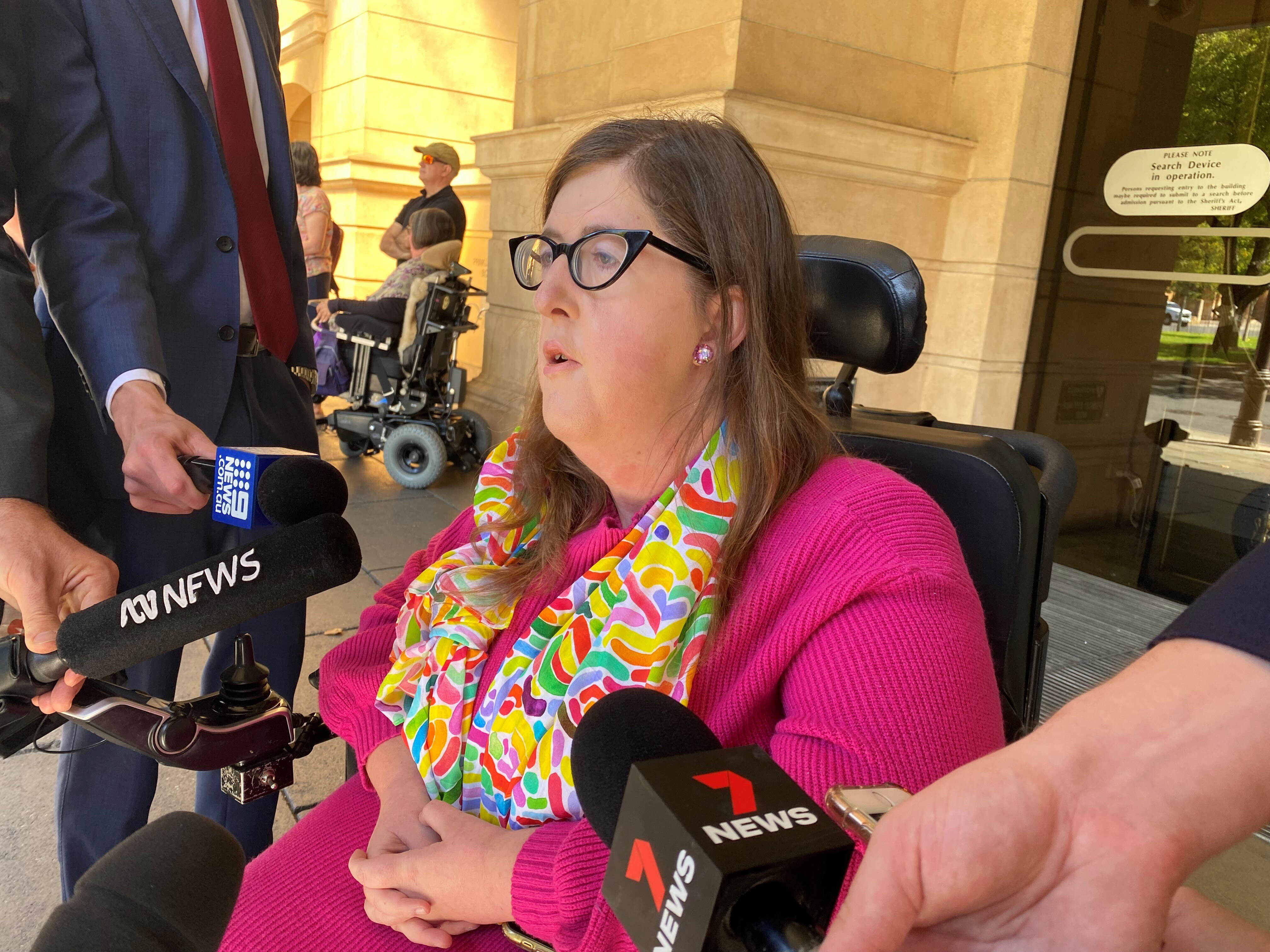 Natalie Wade speaks outside court on March 18, 2022