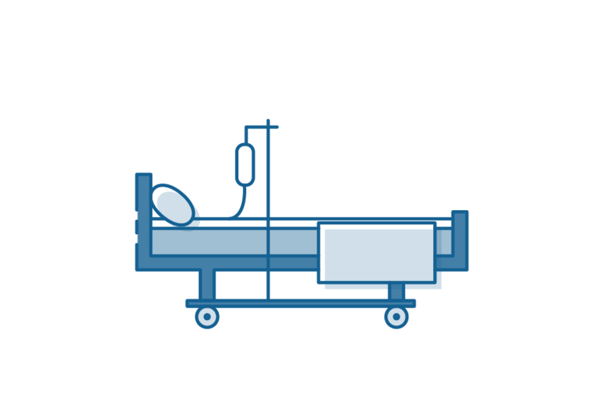 Icon drawing of hospital bed with IV drip.