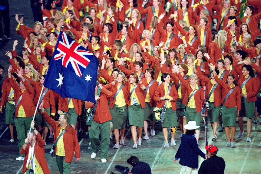 The Australian Olympic Team walk round during the Opening Ceremony of the Sydney 2000 Olympic Games 