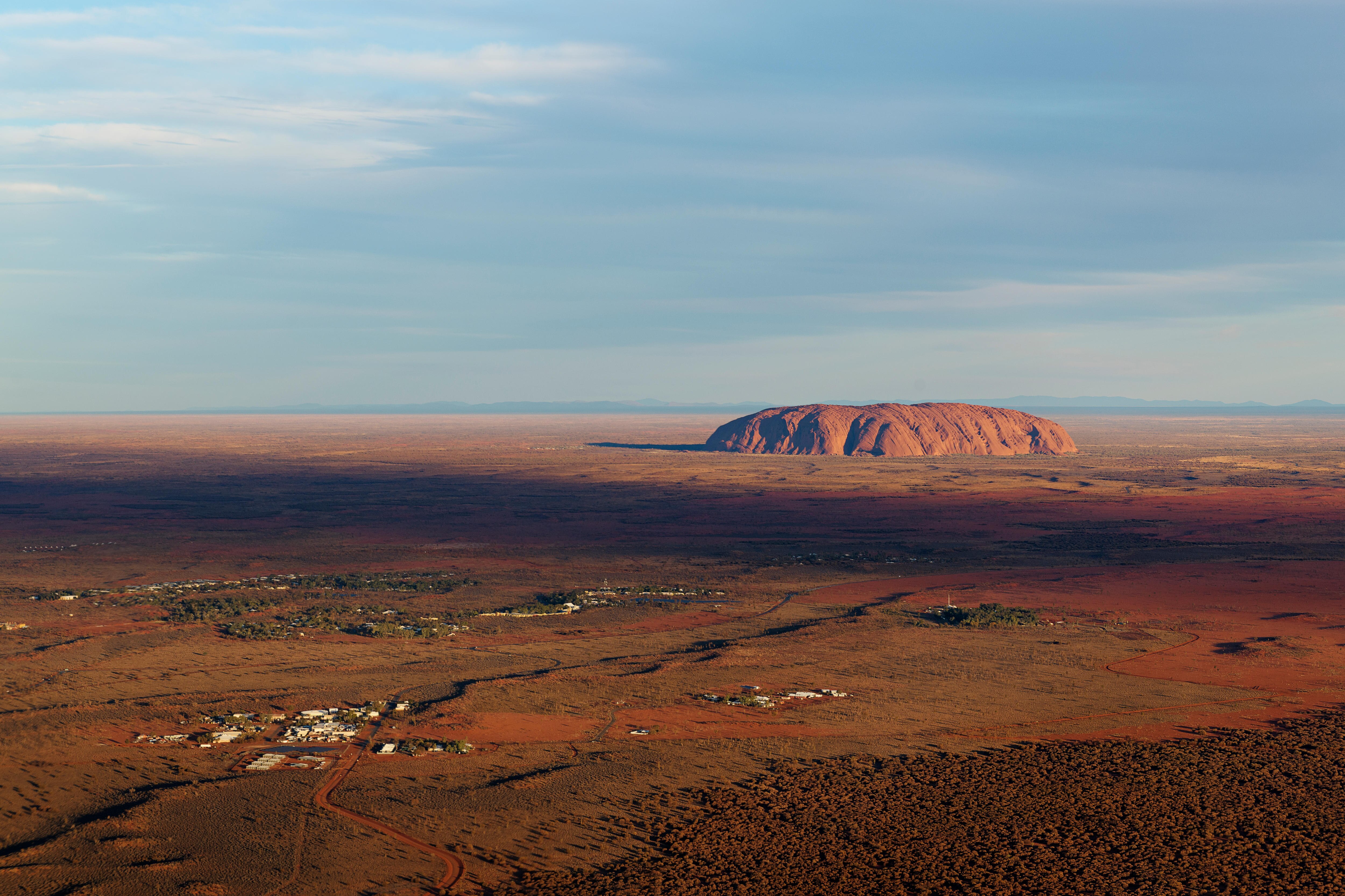 An aerial view of Uluru in Central Australia.