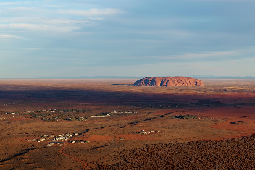 An aerial view of Uluru in Central Australia.