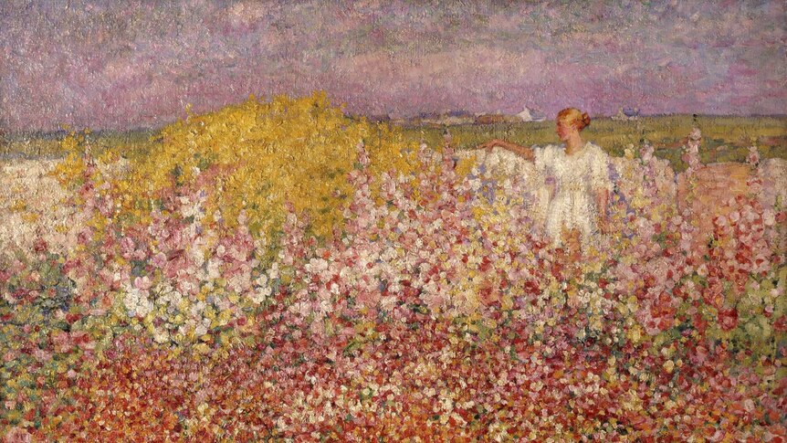 Mrs Russell among the flowers in the garden of Goulphar, Belle-Ile by John Russell