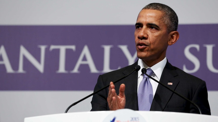 US president Barack Obama speaks at a news conference after the G20 summit.