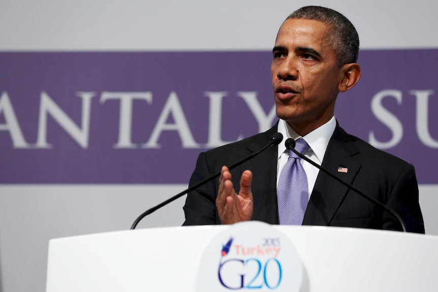 US president Barack Obama speaks at a news conference after the G20 summit.