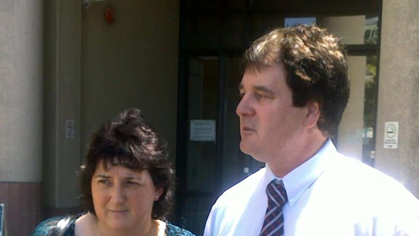 Catherine and Phillip Charlesworth, parents of Natarsha, talk to the media outside court in Cairns.