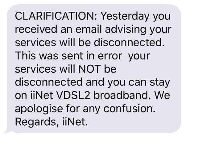 Text message from NBN