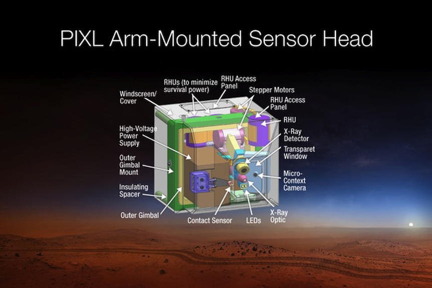 Inside PIXL the instrument that Dr Allwood has created and developed with her team at NASA for the Mars 2020 rover mission.
