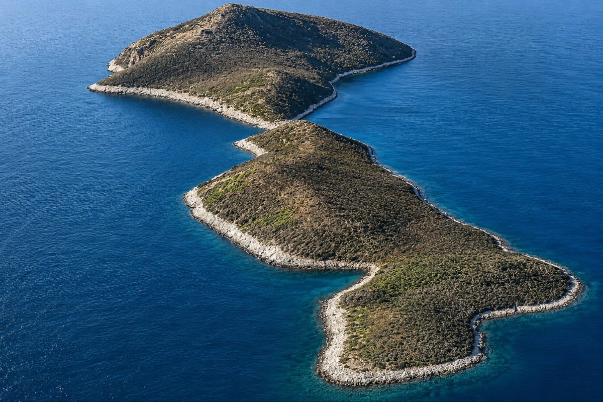 An island, seen from above.