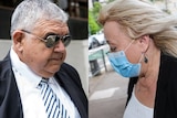 Kon Kontis wears sunglasses and a suit in the image on the left and Vicky Kos wears a covid face mask in the image on the right