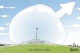 A cartoon of parliament house with a bubble drawn around it 