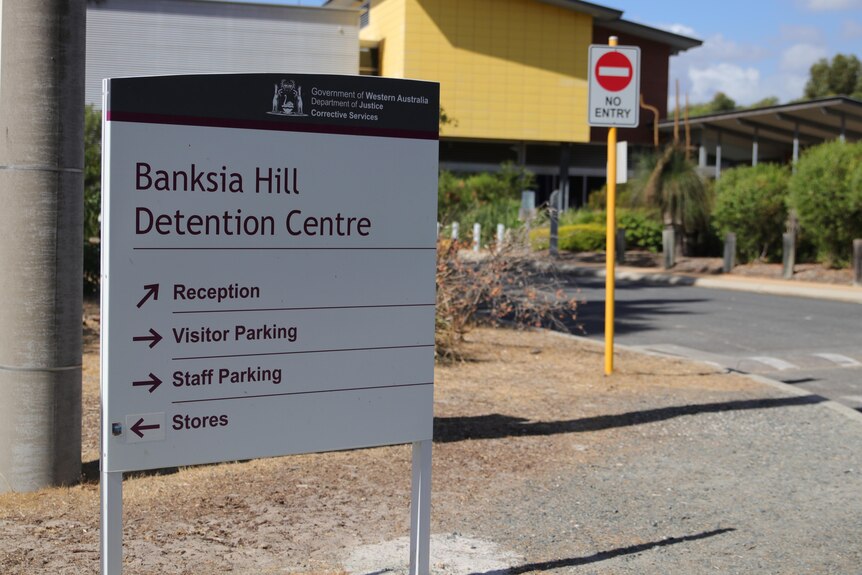 A picture of the main sign at Banksia Hill Detention Centre.
