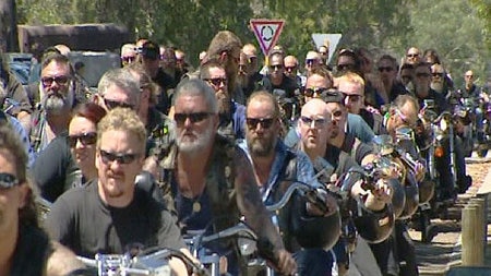 TV still of bikies riding