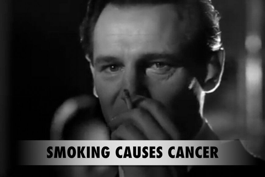 A scene from Schindler's List mocked up to display an anti-smoking message.