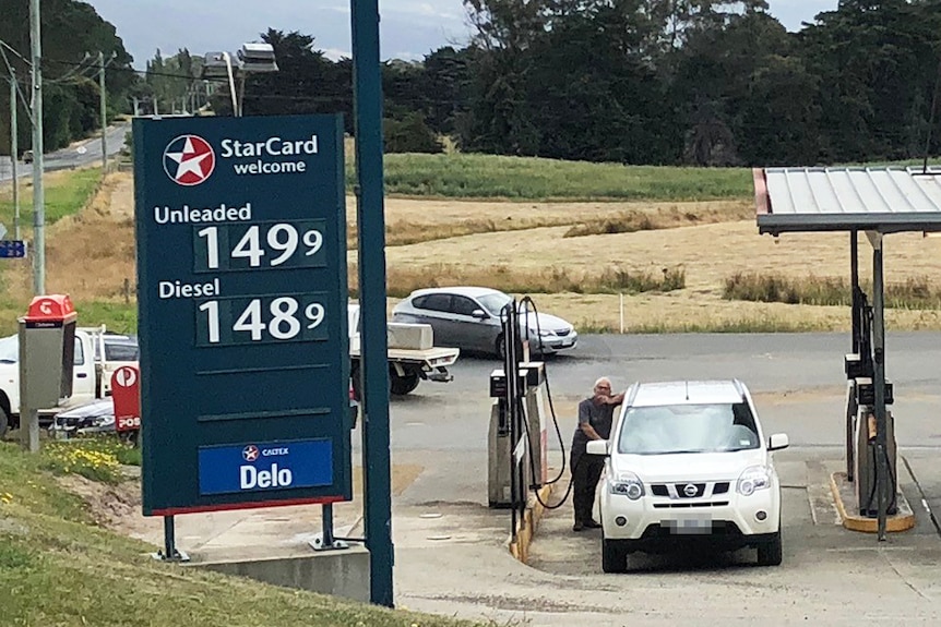 Fuel price display at Grove store, Tasmania, January 9, 2019.