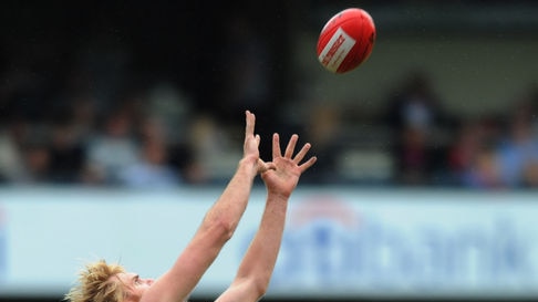 Soring Swans...Lewis Roberts-Thomson takes a mark over North Melbourne's Brent Harvey.